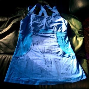 Lulu lemon blue cross cross strap tank top.